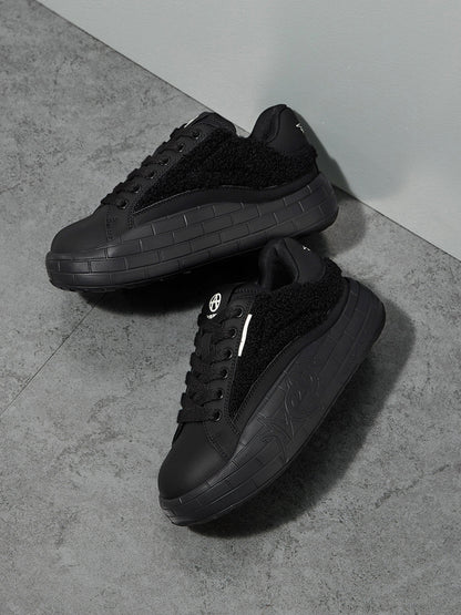 Black Fleece-Panel Platform Sneakers