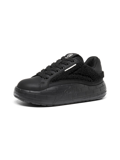Black Fleece-Panel Platform Sneakers