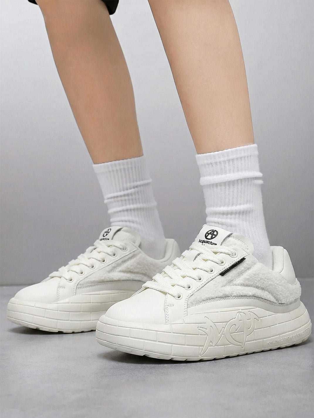 Black Fleece-Panel Platform Sneakers