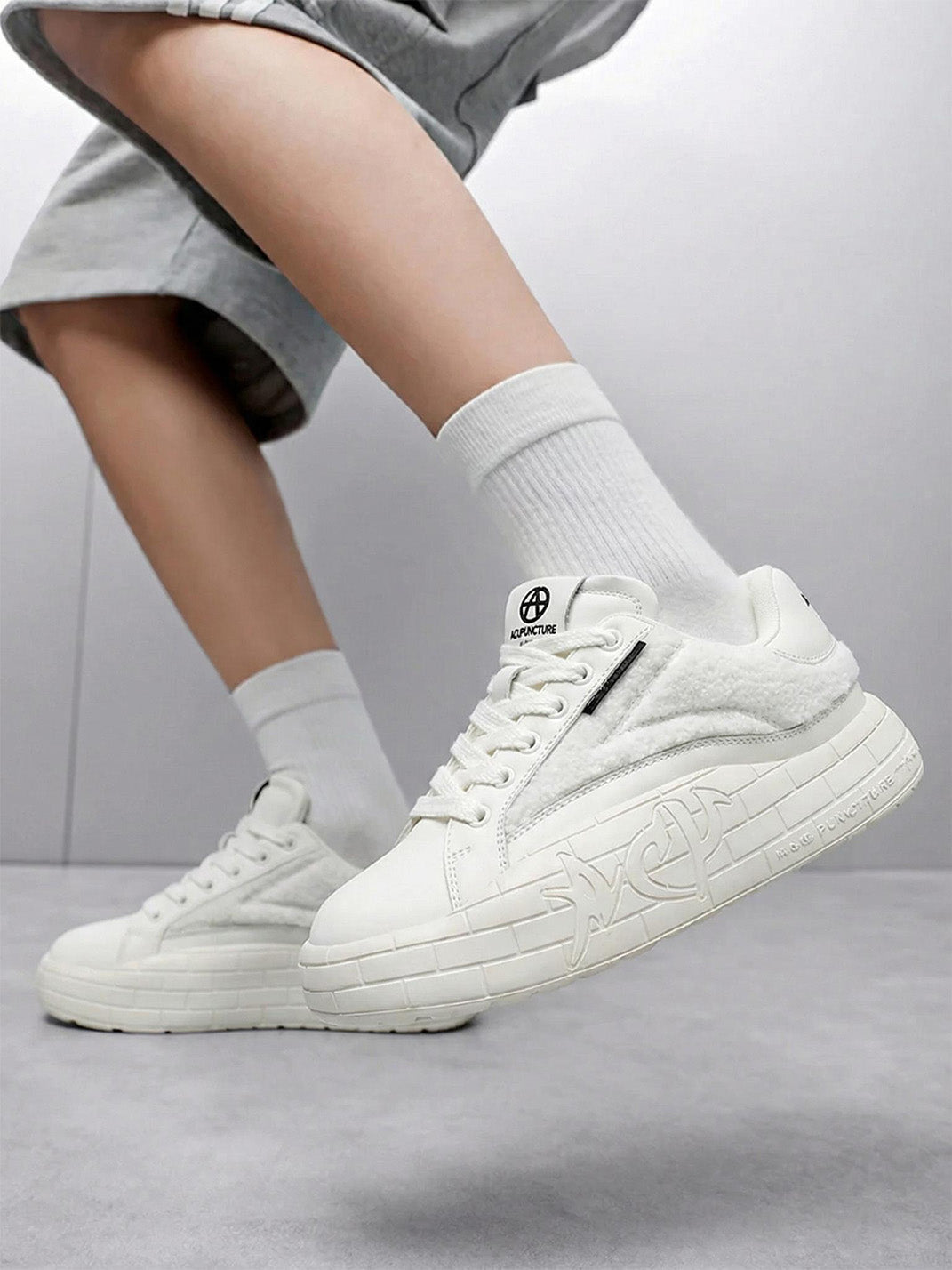 Black Fleece-Panel Platform Sneakers