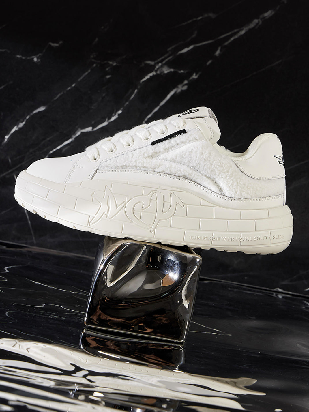 Black Fleece-Panel Platform Sneakers