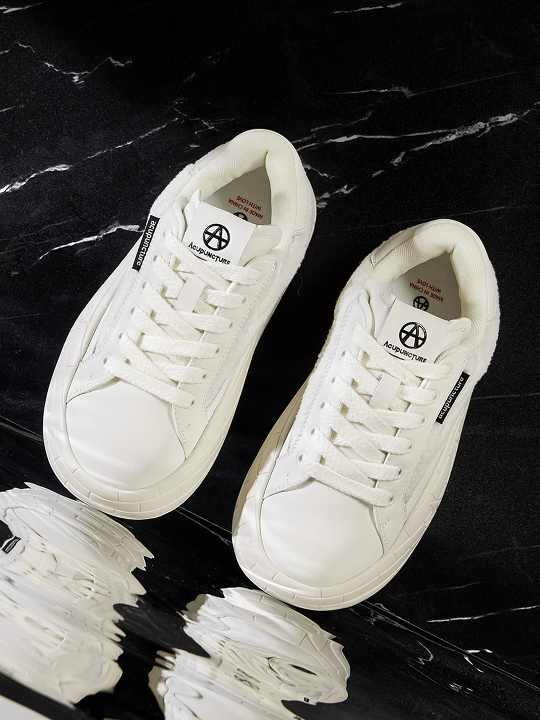 Black Fleece-Panel Platform Sneakers
