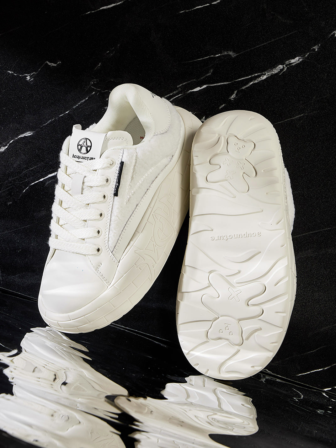 Black Fleece-Panel Platform Sneakers
