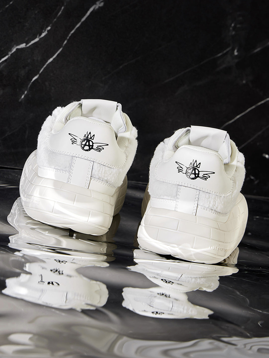 Black Fleece-Panel Platform Sneakers