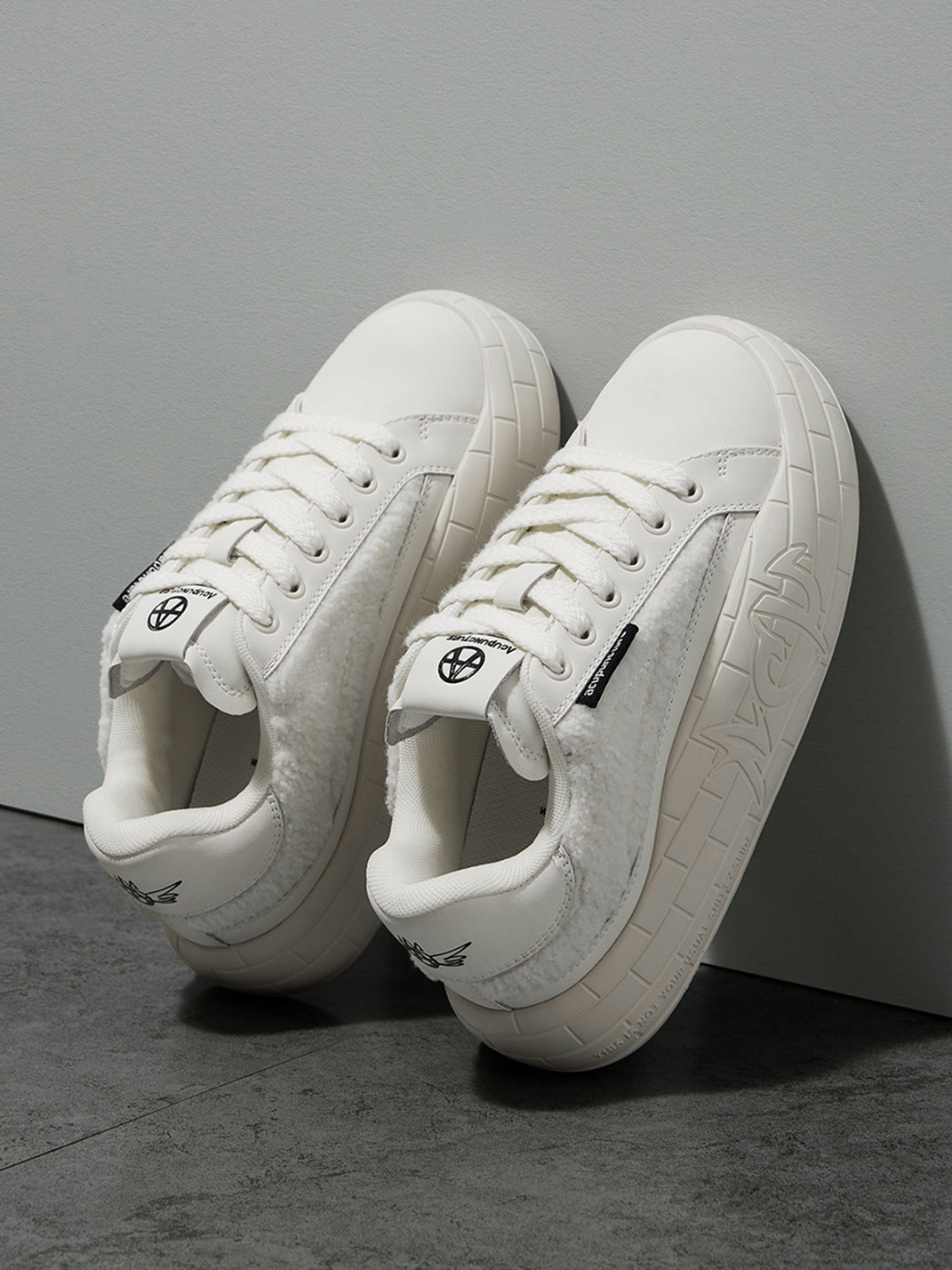 Black Fleece-Panel Platform Sneakers