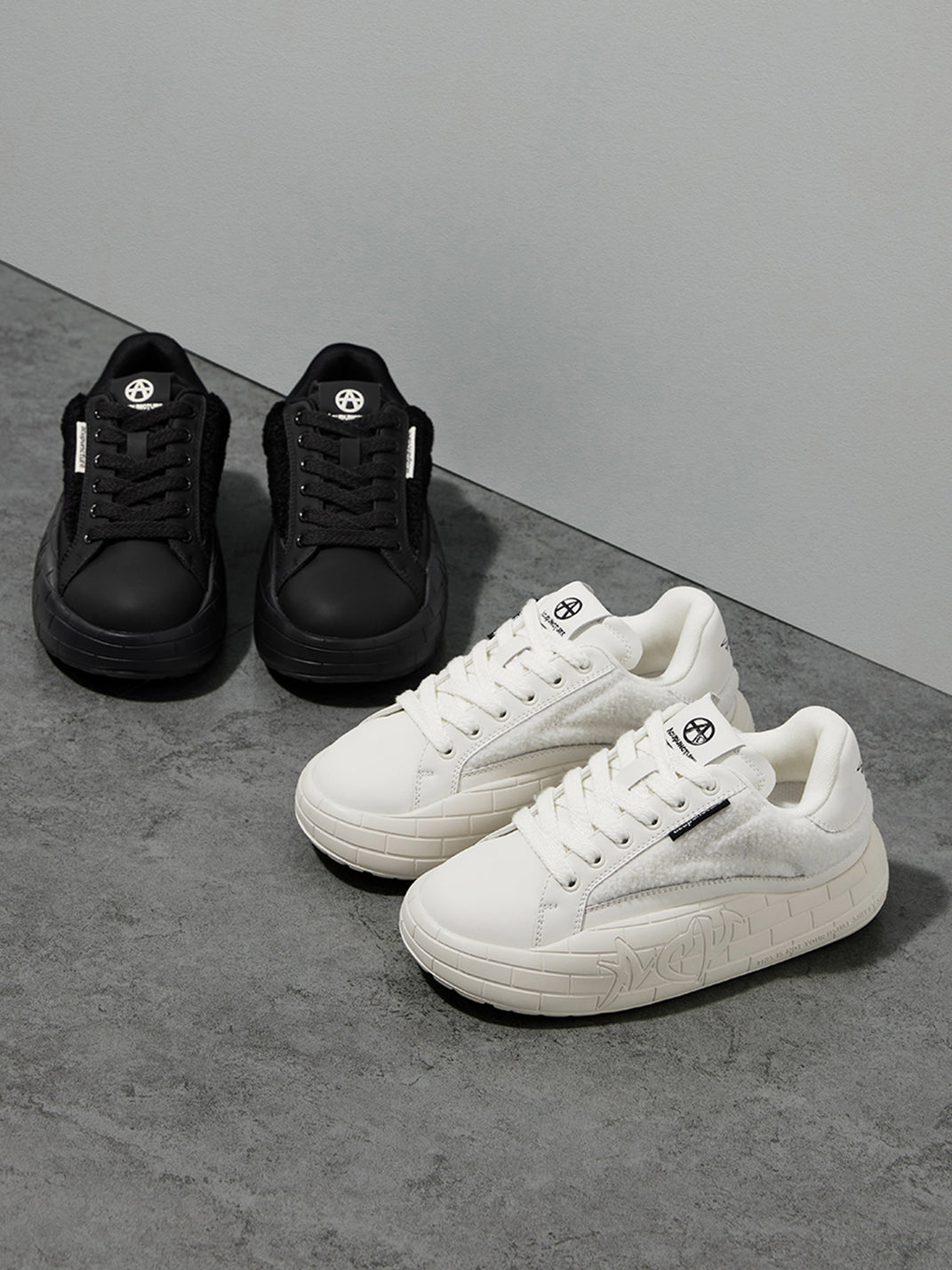Black Fleece-Panel Platform Sneakers
