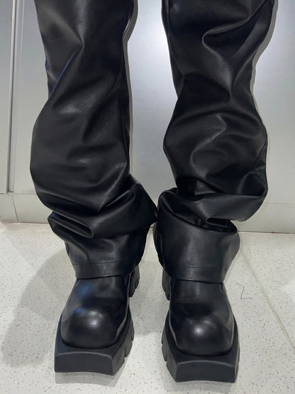 Black Horn-Detail Leather Platform Derby Shoes