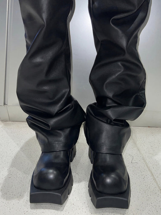 Black Horn-Detail Leather Platform Derby Shoes
