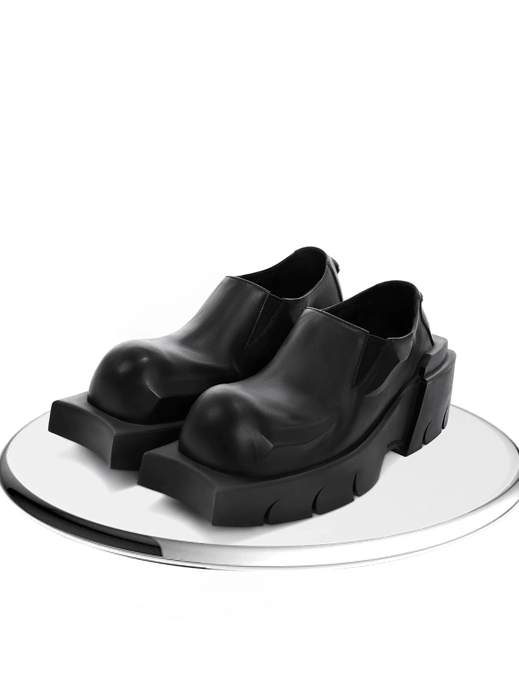 Black Horn-Detail Leather Platform Derby Shoes