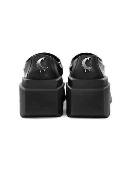 Black Horn-Detail Leather Platform Derby Shoes