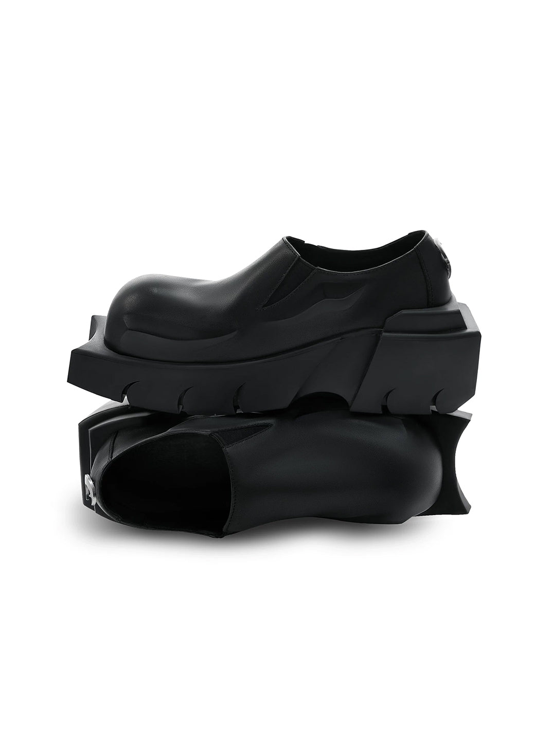 Black Horn-Detail Leather Platform Derby Shoes