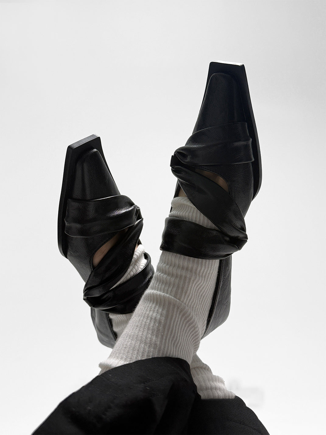 Black Knotted Square-Toe Leather Flats