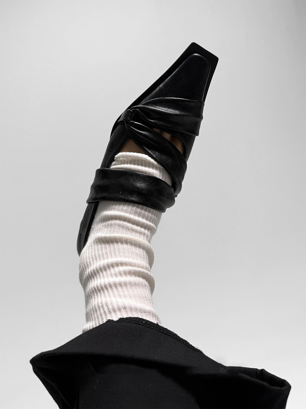 Black Knotted Square-Toe Leather Flats