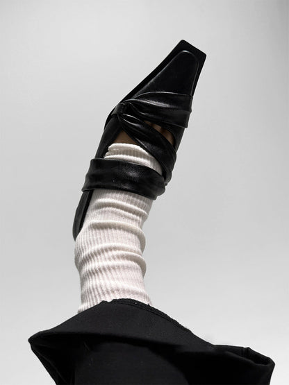Black Knotted Square-Toe Leather Flats