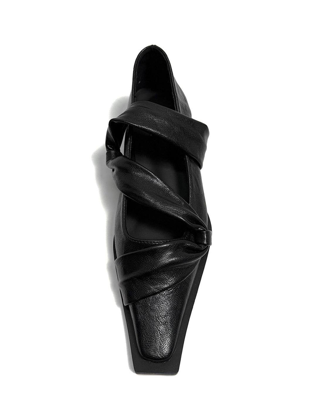 Black Knotted Square-Toe Leather Flats