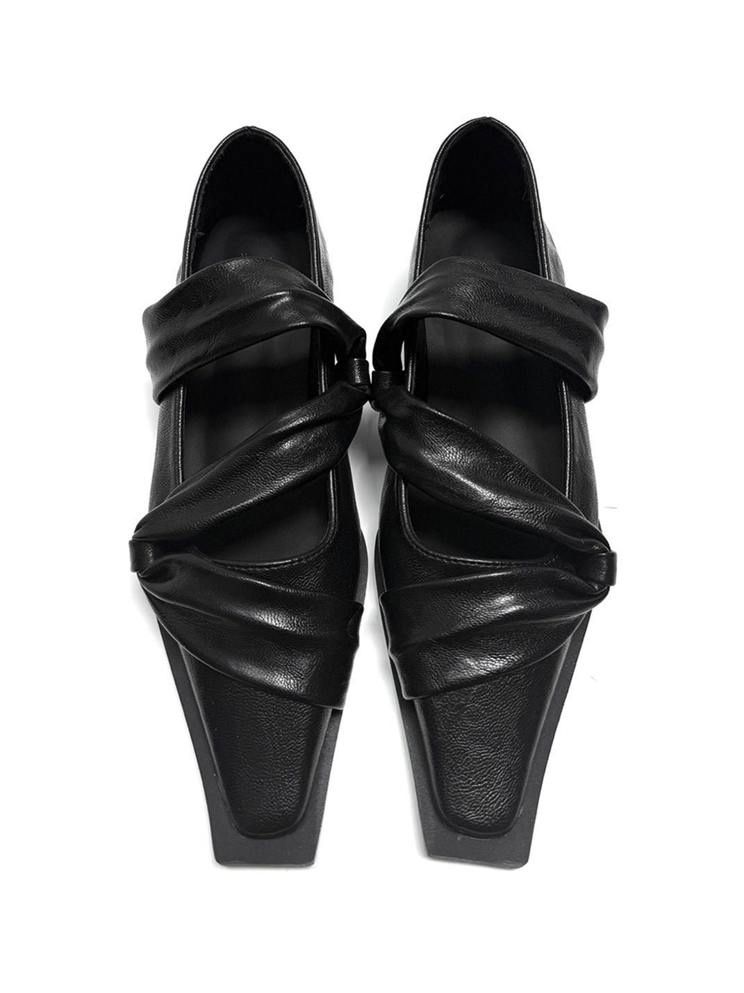 Black Knotted Square-Toe Leather Flats