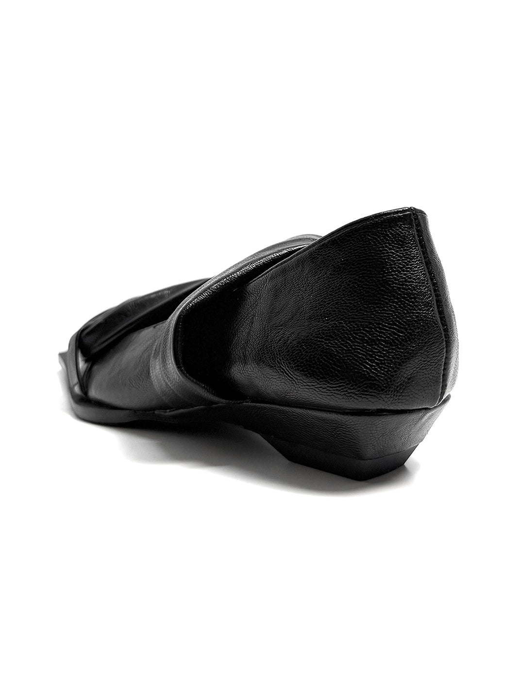 Black Knotted Square-Toe Leather Flats