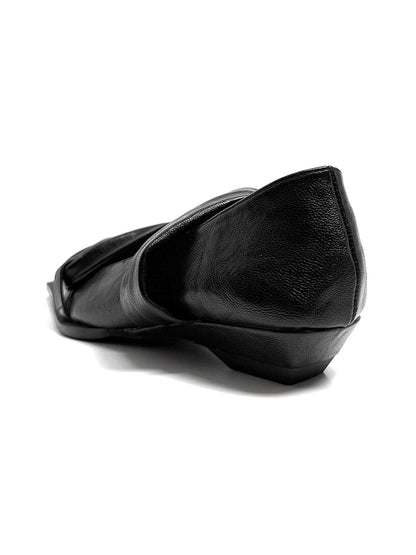 Black Knotted Square-Toe Leather Flats