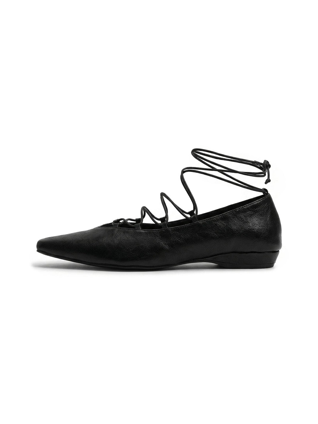 Black Lace-Up Mary Jane Ballet Flats