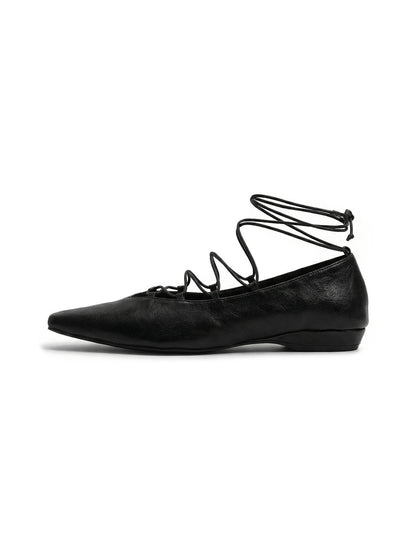 Black Lace-Up Mary Jane Ballet Flats