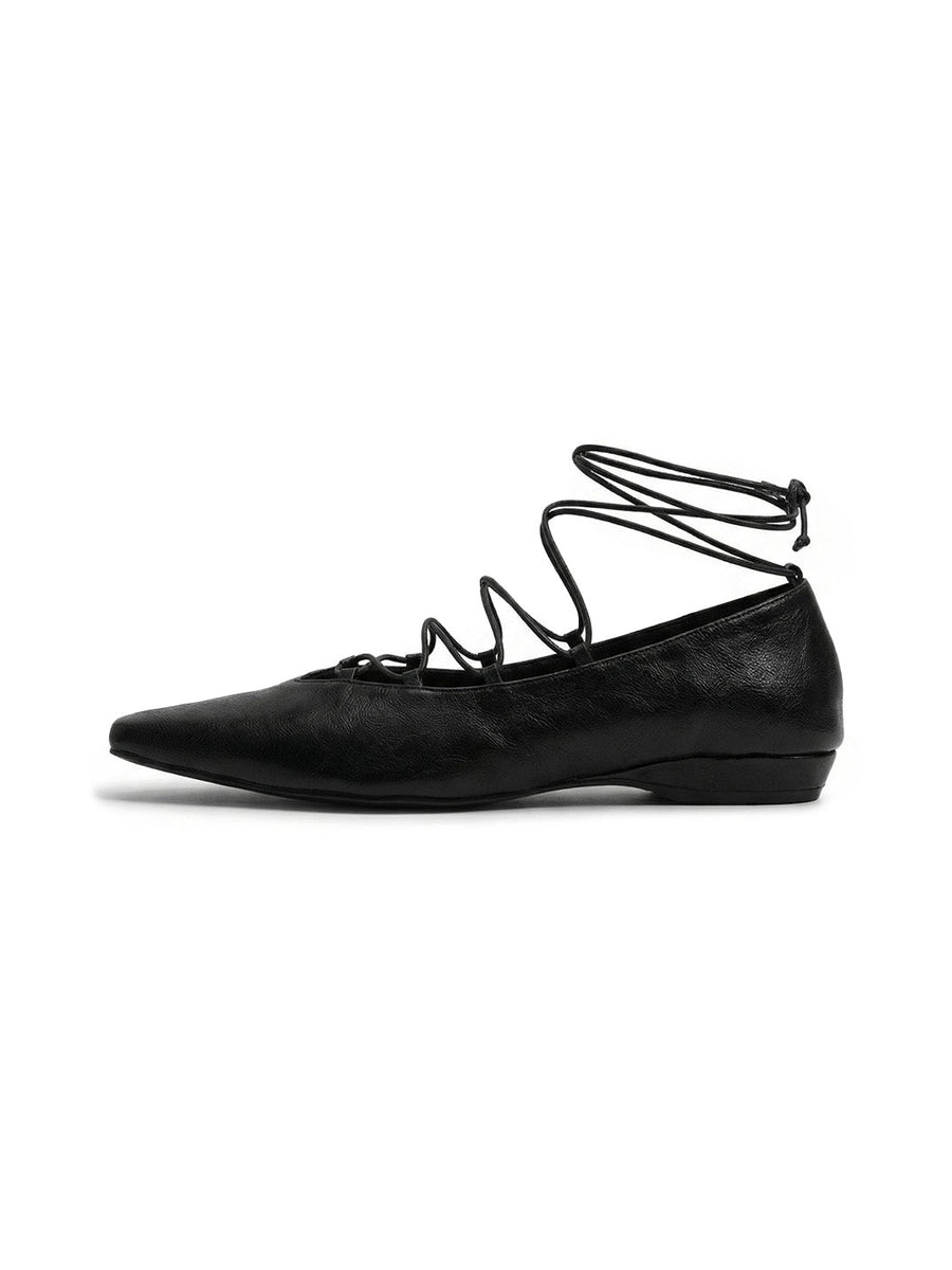 Black Lace-Up Mary Jane Ballet Flats
