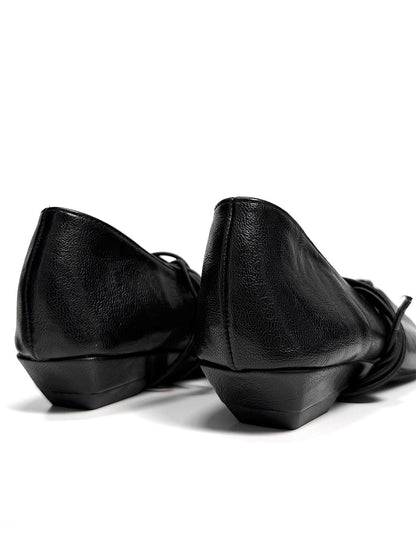 Black Lace-Up Mary Jane Ballet Flats