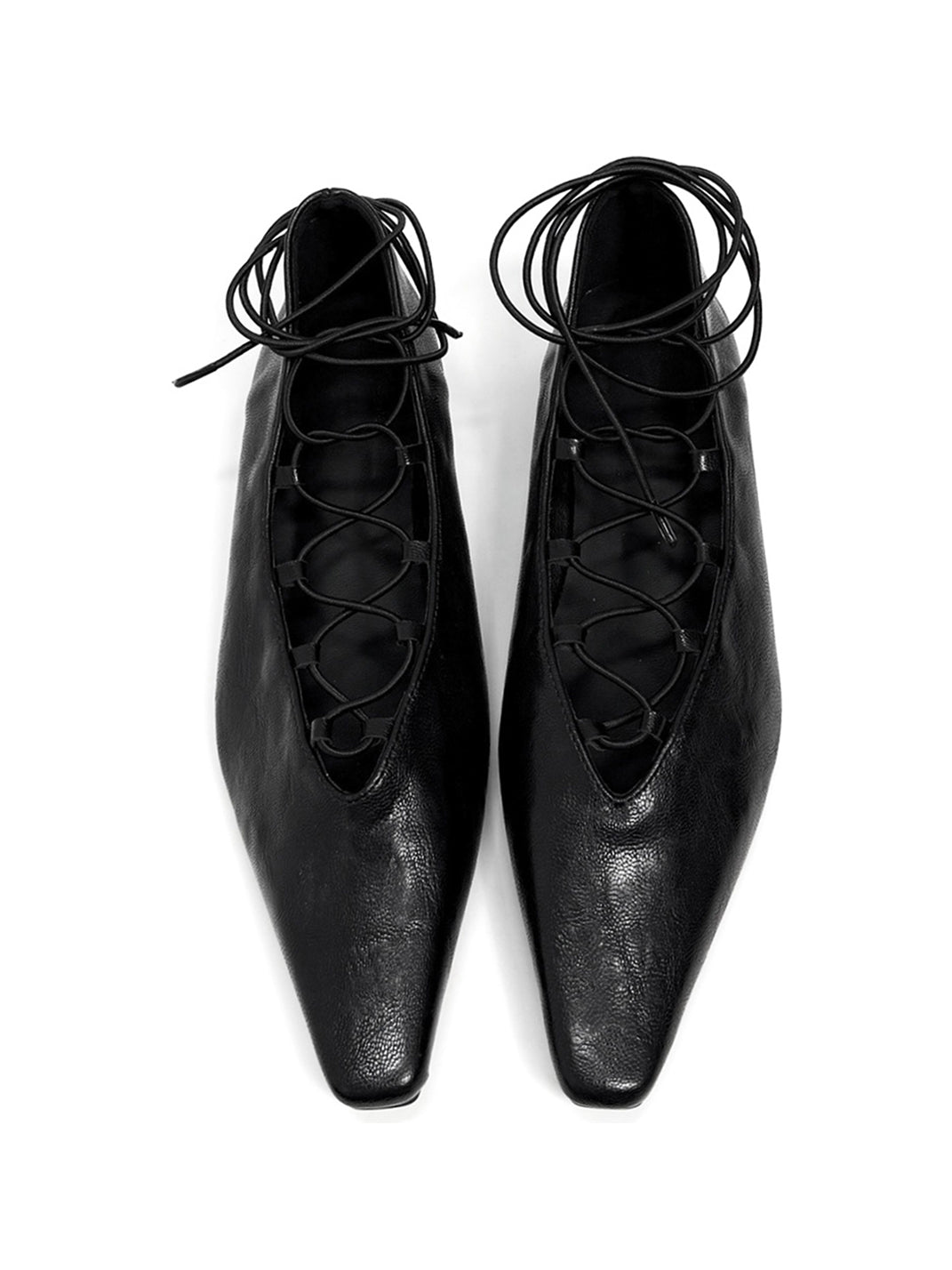 Black Lace-Up Mary Jane Ballet Flats