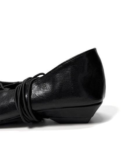 Black Lace-Up Mary Jane Ballet Flats