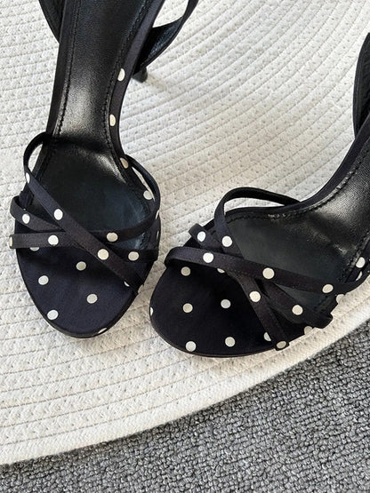 Black Polka-Dot Strappy Stiletto Sandals