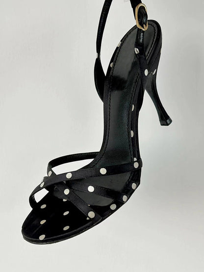Black Polka-Dot Strappy Stiletto Sandals