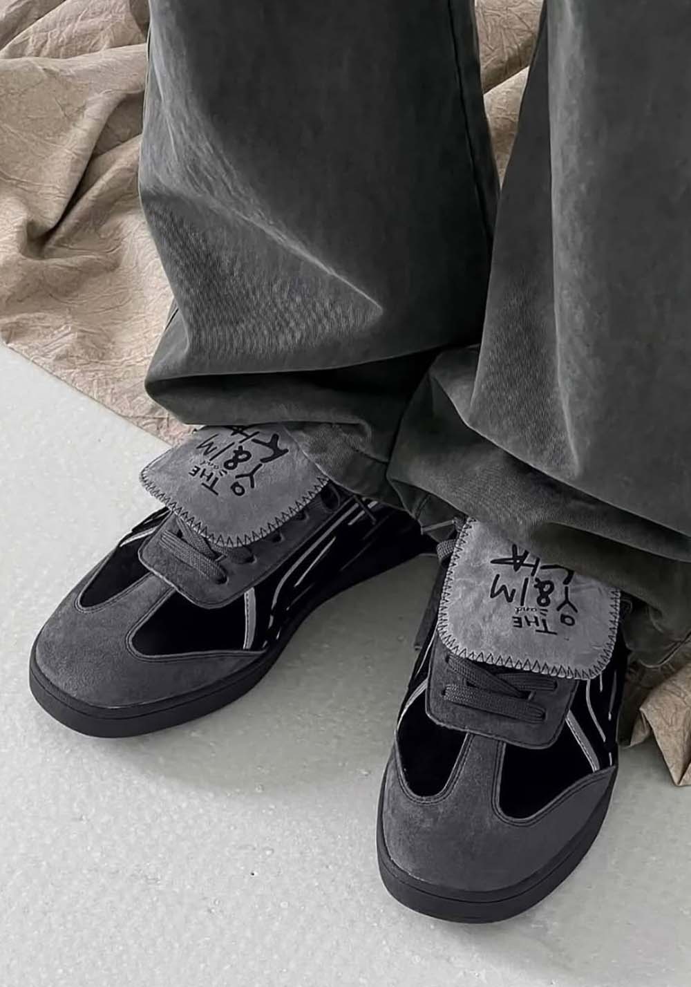 Black Reflective Retro Trainer Sneakers