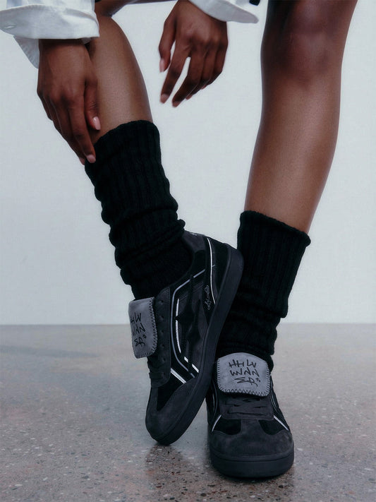 Black Reflective Retro Trainer Sneakers
