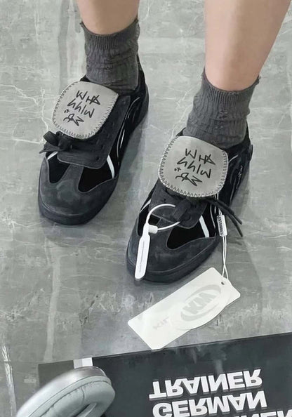 Black Reflective Retro Trainer Sneakers