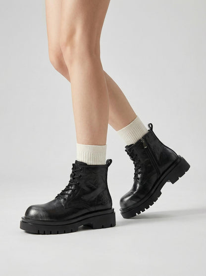 Black Side-Zip Lace-Up Combat Boots
