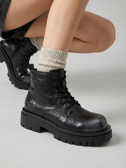 Black Side-Zip Lace-Up Combat Boots