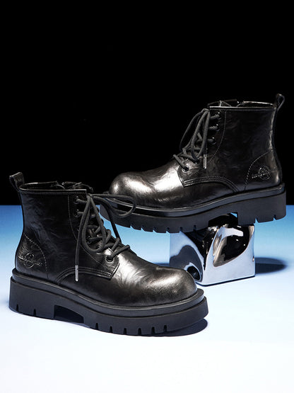 Black Side-Zip Lace-Up Combat Boots