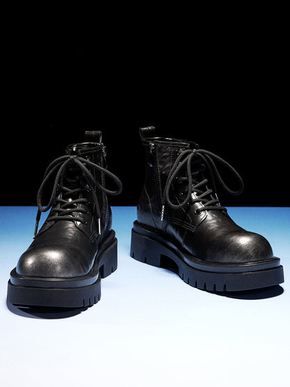 Black Side-Zip Lace-Up Combat Boots
