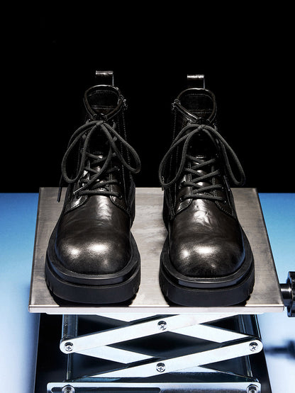 Black Side-Zip Lace-Up Combat Boots