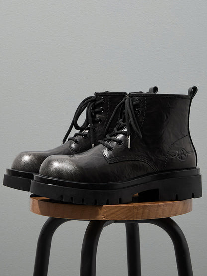 Black Side-Zip Lace-Up Combat Boots