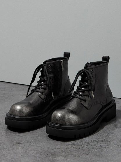 Black Side-Zip Lace-Up Combat Boots