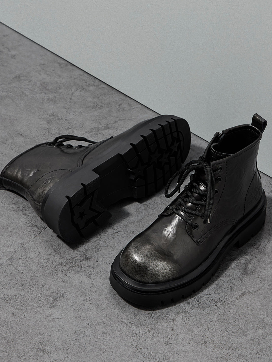 Black Side-Zip Lace-Up Combat Boots