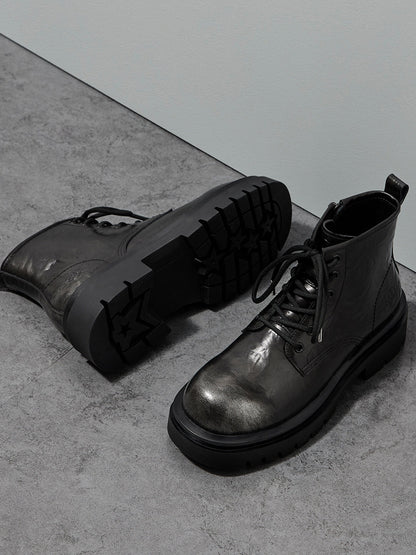 Black Side-Zip Lace-Up Combat Boots