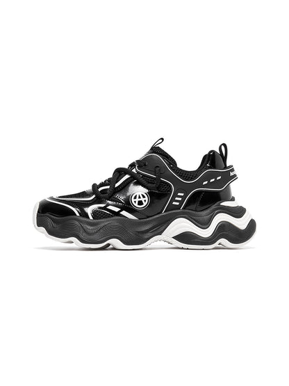 Black Wave-Sole Chunky Dad Sneakers