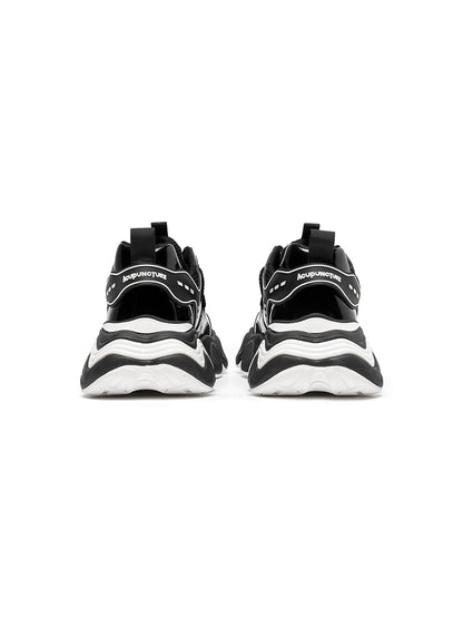 Black Wave-Sole Chunky Dad Sneakers