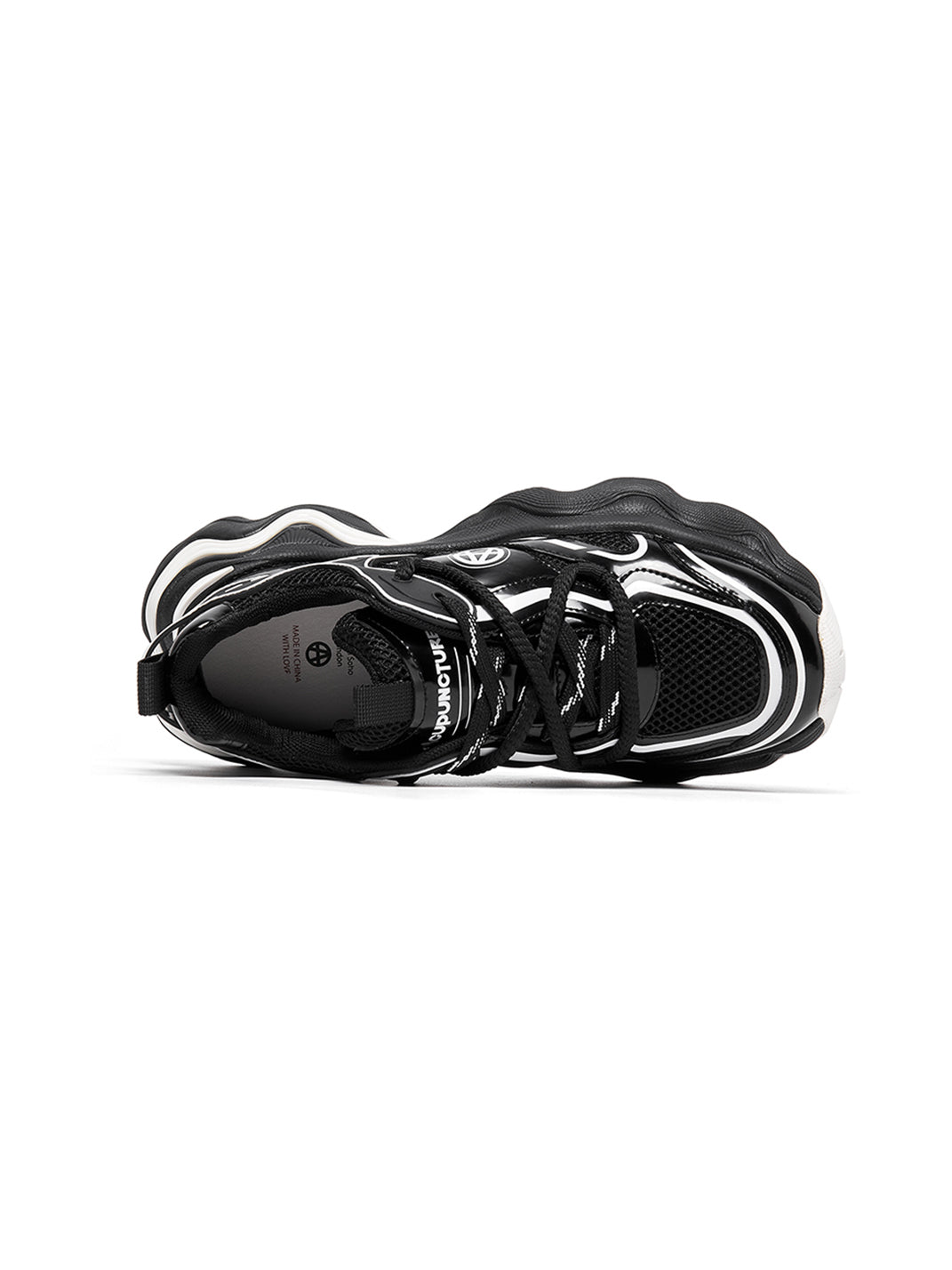 Black Wave-Sole Chunky Dad Sneakers