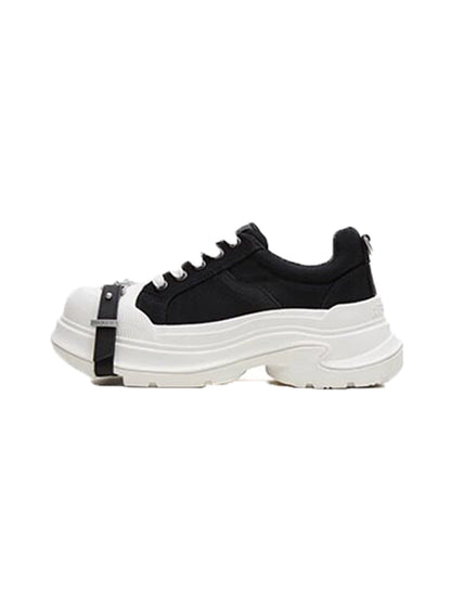 Black White Buckle Platform Canvas Sneakers