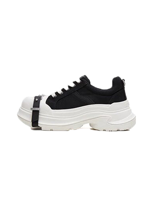 Black White Buckle Platform Canvas Sneakers