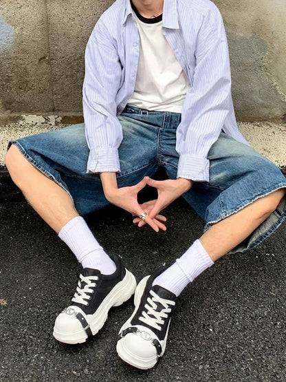 Black White Buckle Platform Canvas Sneakers