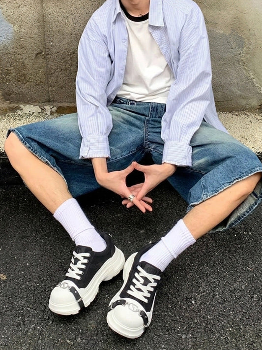 Black White Buckle Platform Canvas Sneakers