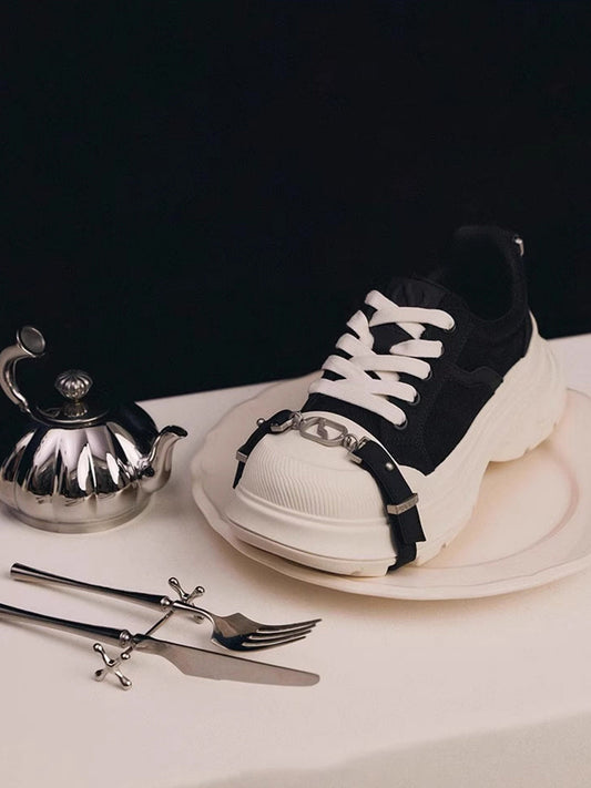 Black White Buckle Platform Canvas Sneakers